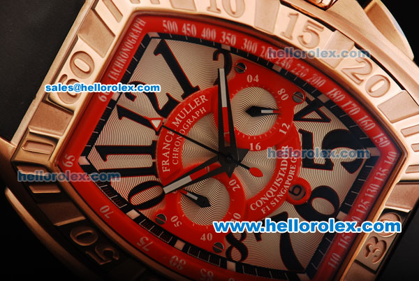 Franck Muller Conquistador F1 Singapore GP Chronograph Quartz Movement Rose Gold Case with Black Arabic Numerals and Rose Gold Bezel - Click Image to Close